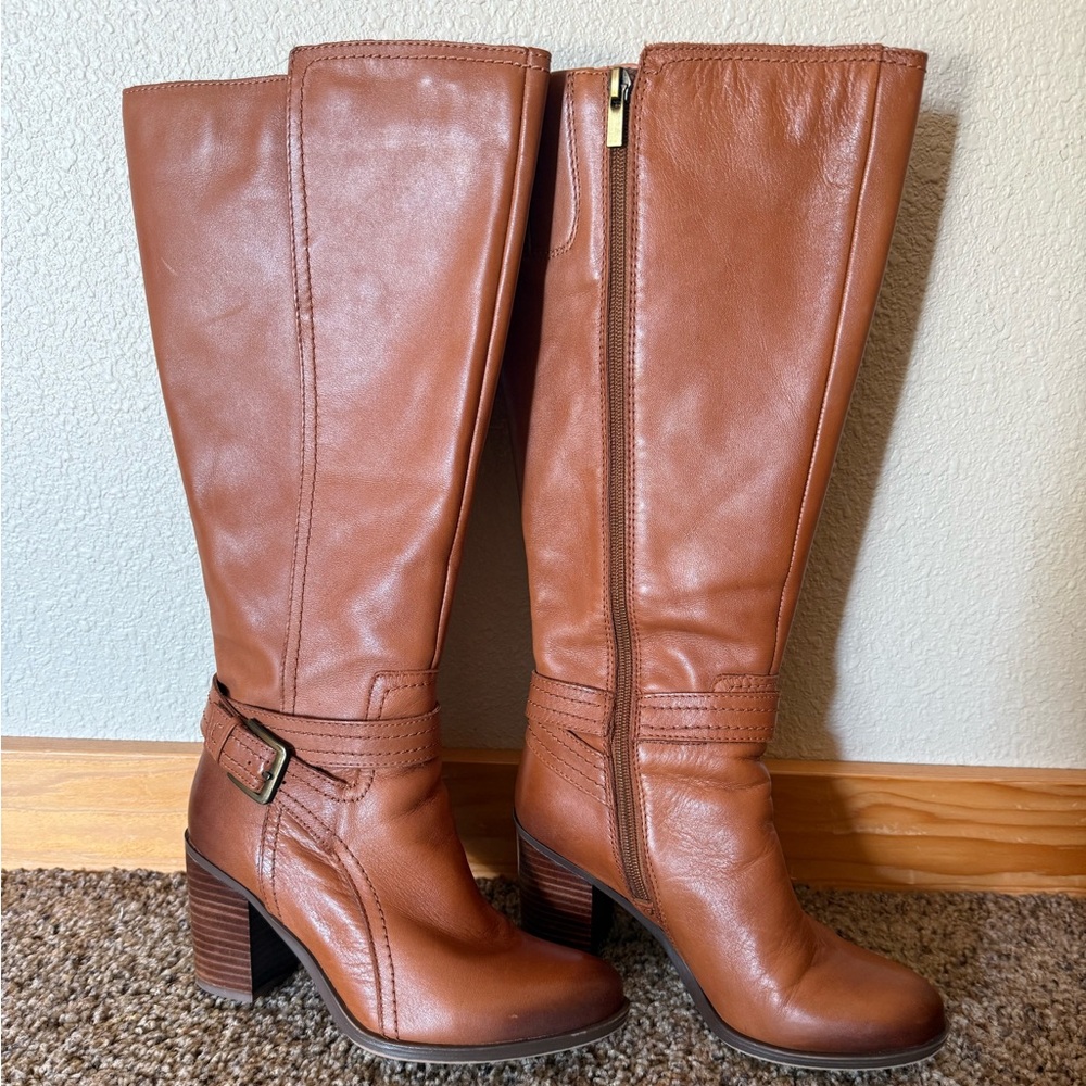 Naturalizer Kelsey wide calf leather boots in maple brown
